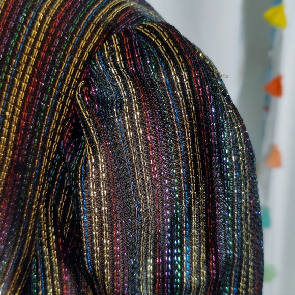 80s peplum Lurex disco Top rainbow Metallic Vintage popover S - Picture 7 of 11